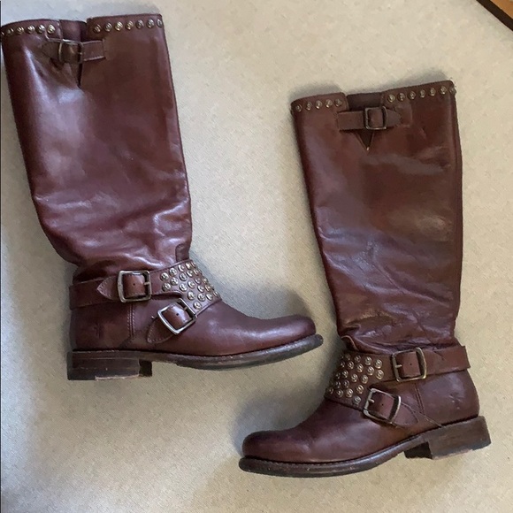 FRYE Women's Jenna Studded Tall Boot Dark Brown - Picture 2 of 8